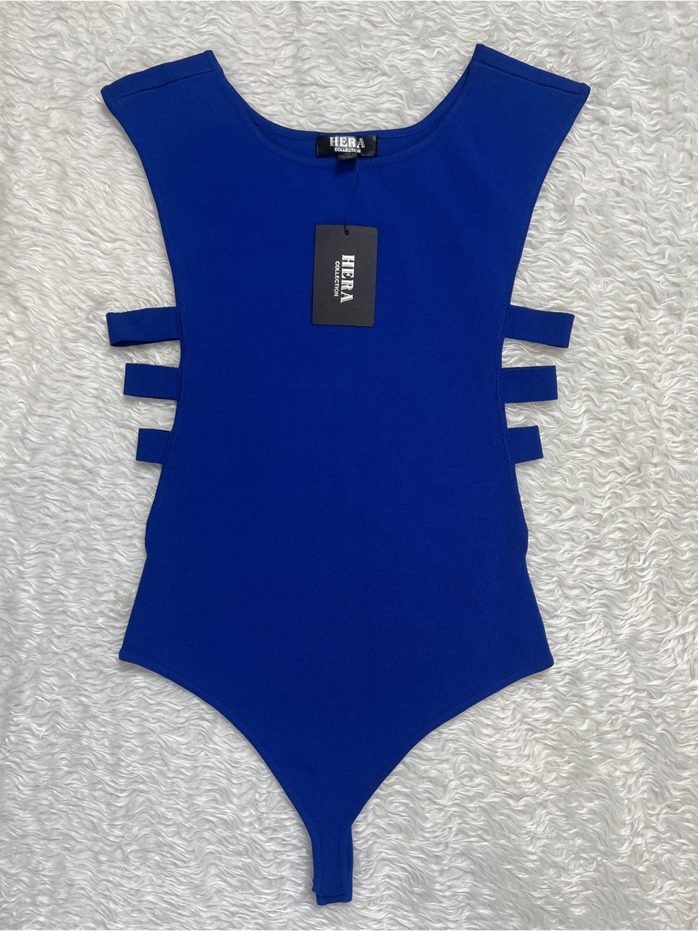 NWT Hera Collection royal blue ribbed bodysuit  side cutout Size Medium